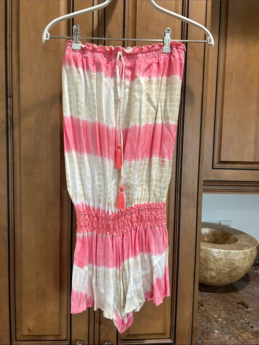 Tie-Dye Pink and Cream Strapless Romper